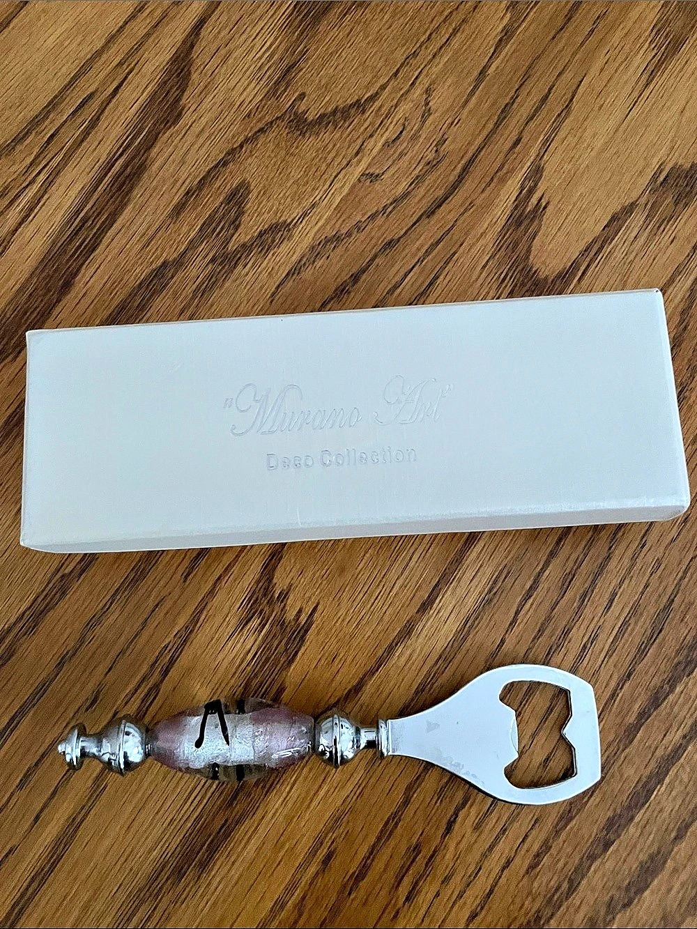 Murano Art Deco Collection Bottle Opener, Pink & Silver